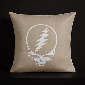 Grateful Dead Throw Pillow with Piping - Flax/White