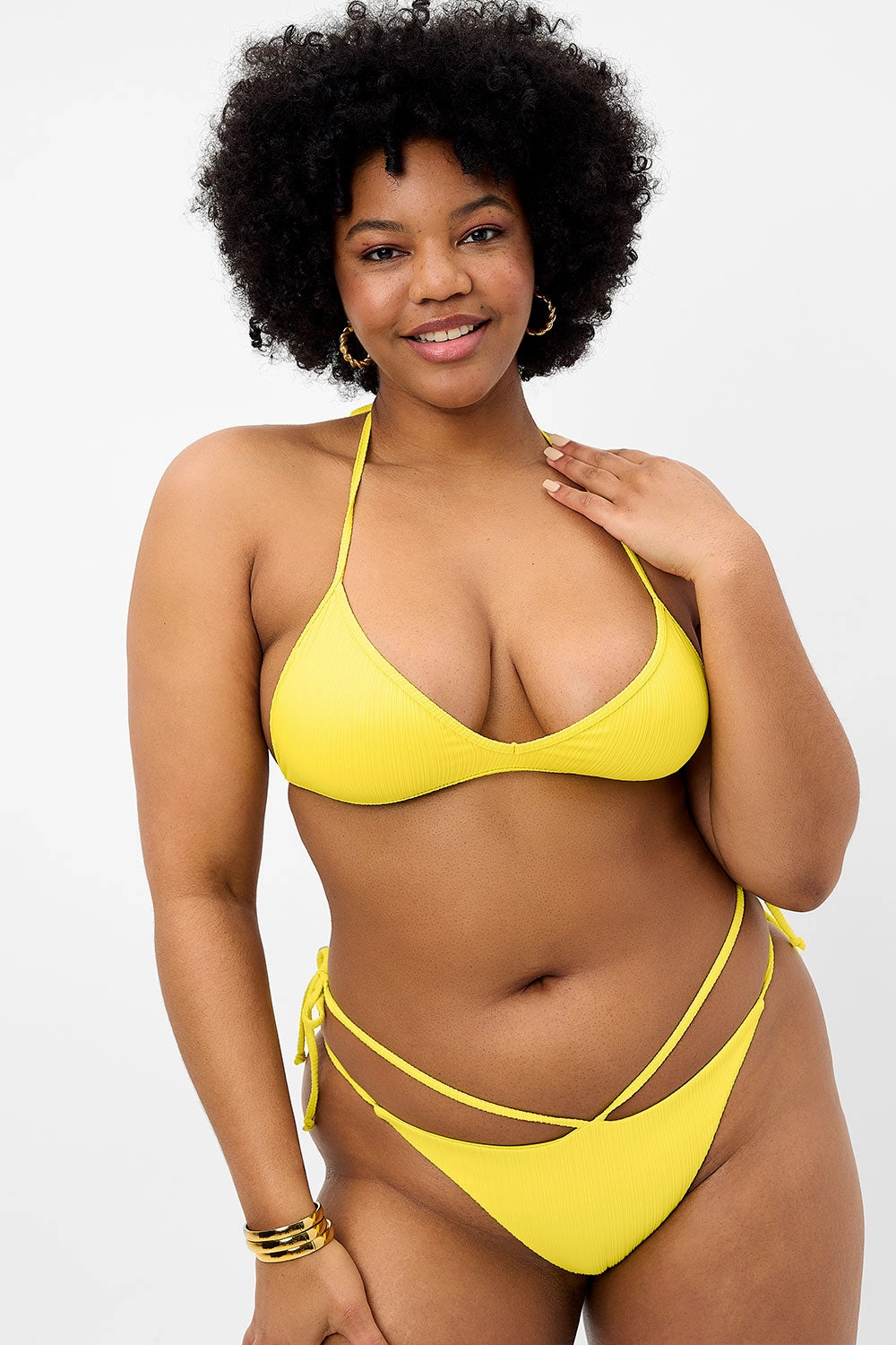 Halo Plissé String Bikini Bottom - Pina Colada