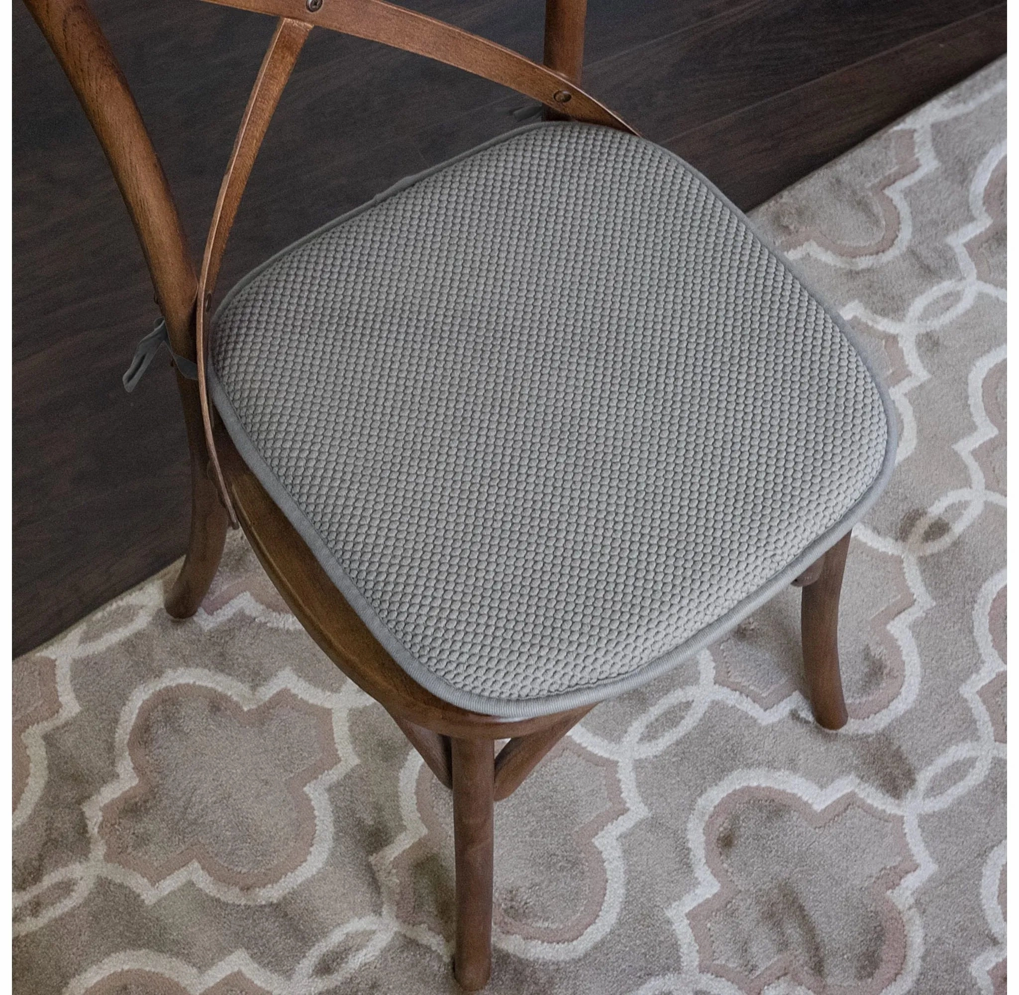 Honeycomb Memory Foam Non-Slip 16" x 16" Chair Cushion Pad with Ties, Silver, 4 Pack