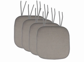 Honeycomb Memory Foam Non-Slip 16" x 16" Chair Cushion Pad with Ties, Silver, 4 Pack