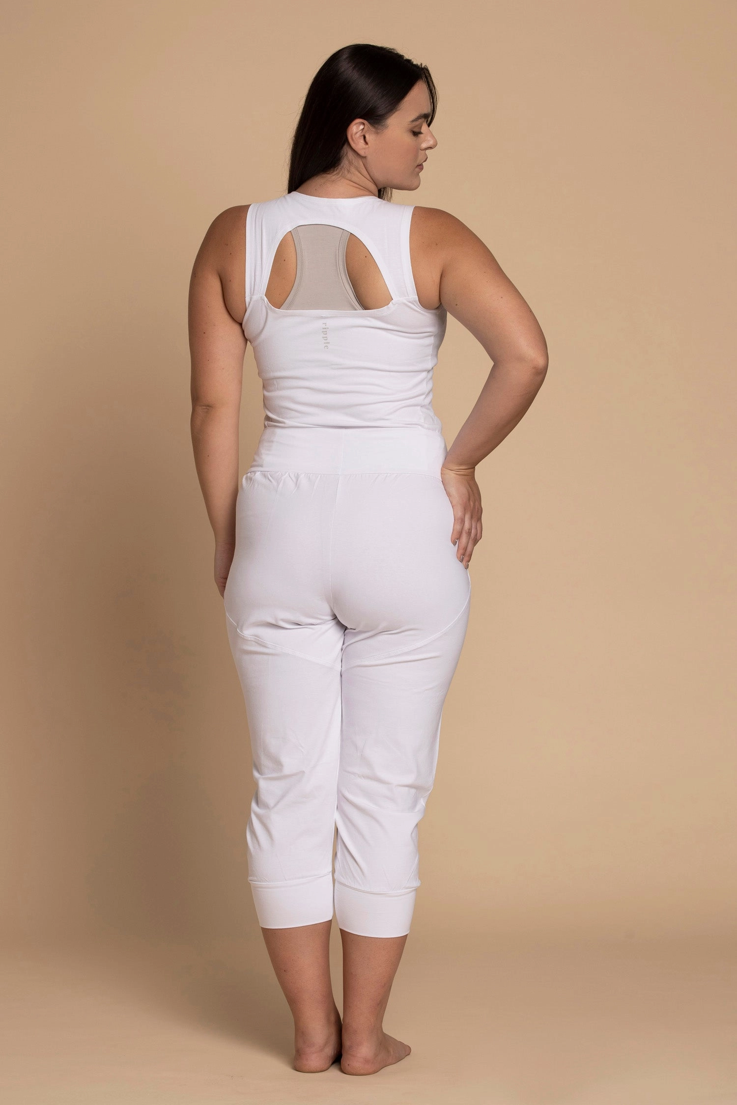 I'mPerfect Organic Cotton Pure White Slouchy Capri Yoga Pants 50%off