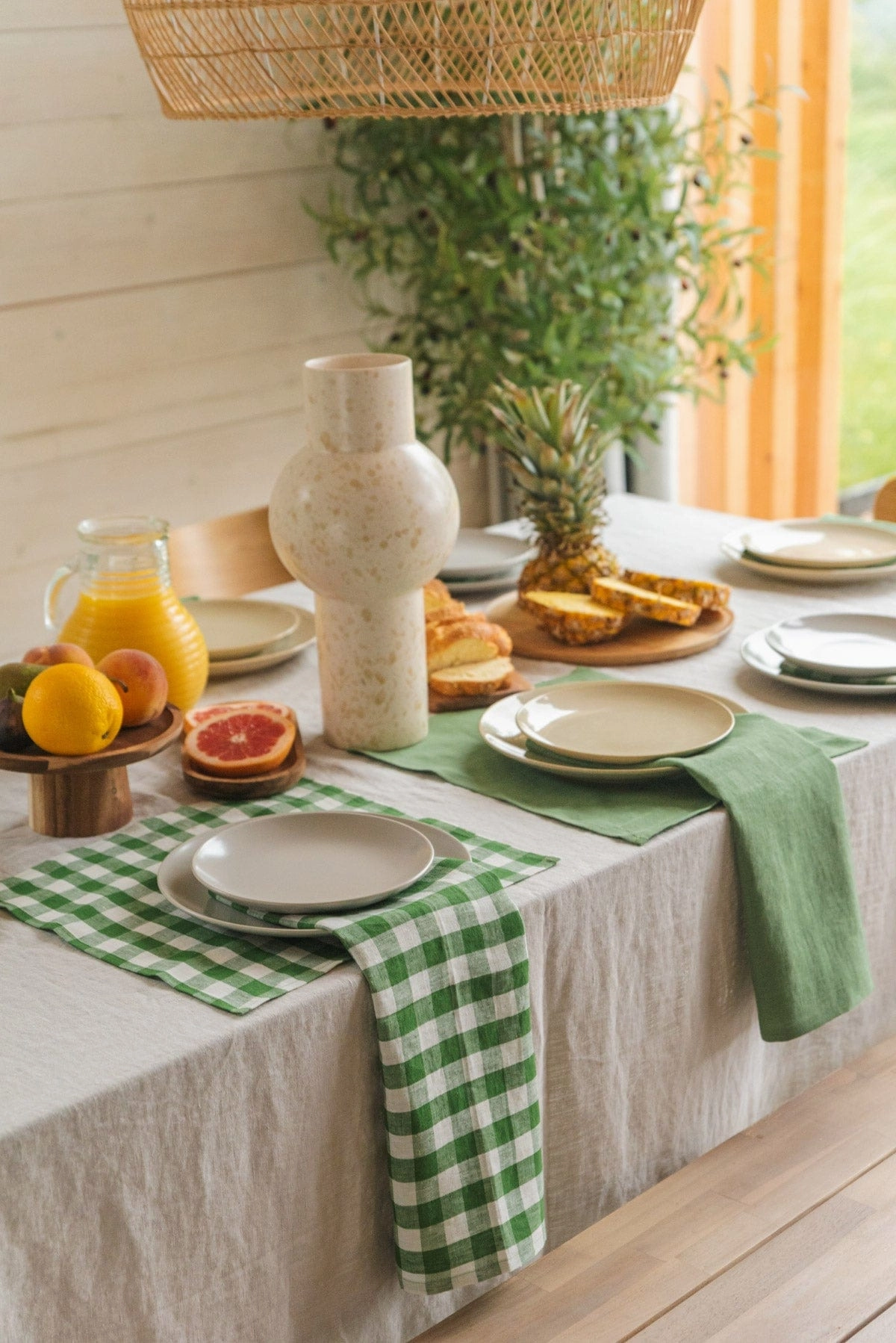 Linen Napkins Set of 2 | Green Gingham