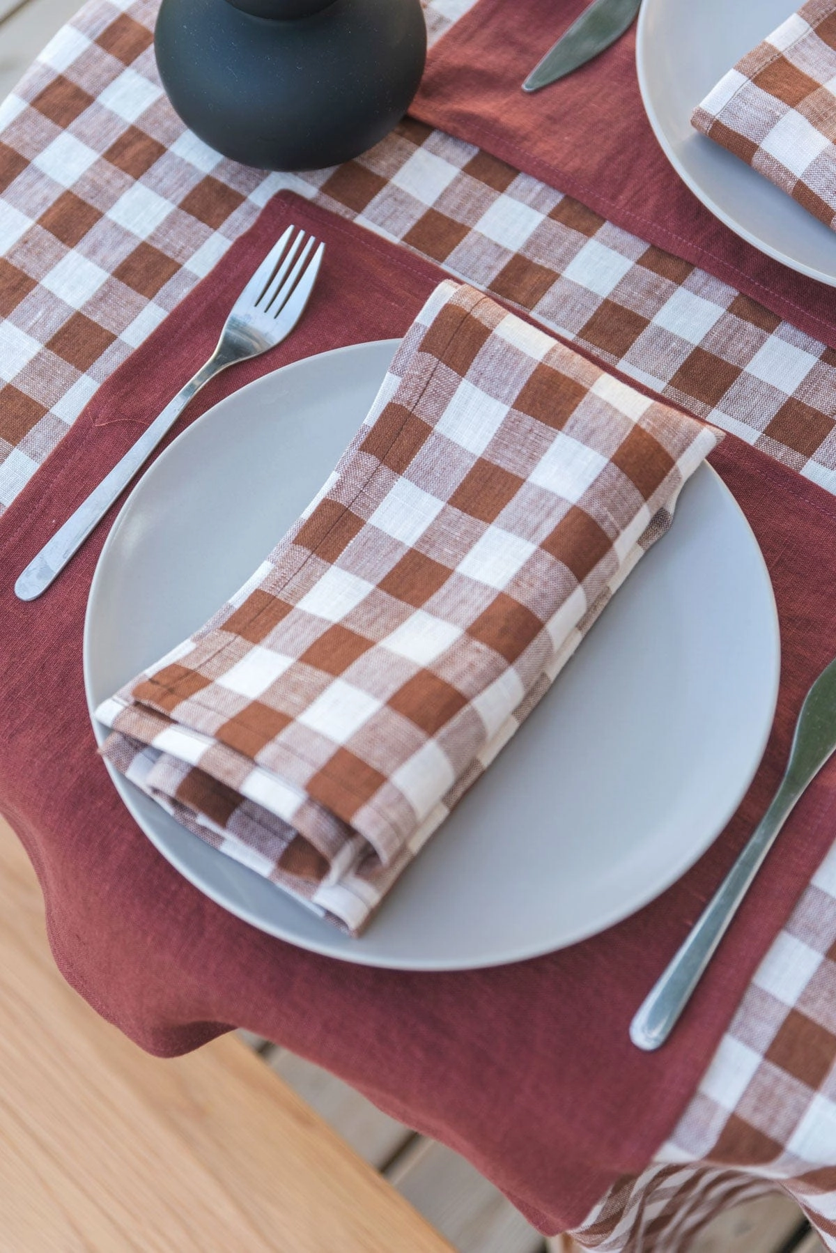 Linen Napkins Set of 2 | Mocha Gingham