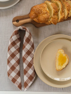 Linen Napkins Set of 2 | Mocha Gingham