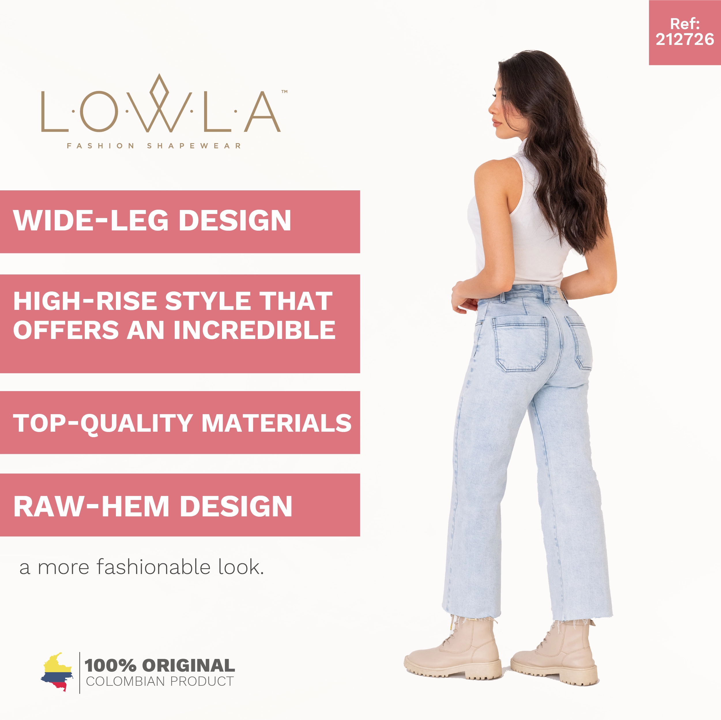 LOWLA 212726 | High Rise Wide Leg Bootcut Colombian Jeans with Removable Pads