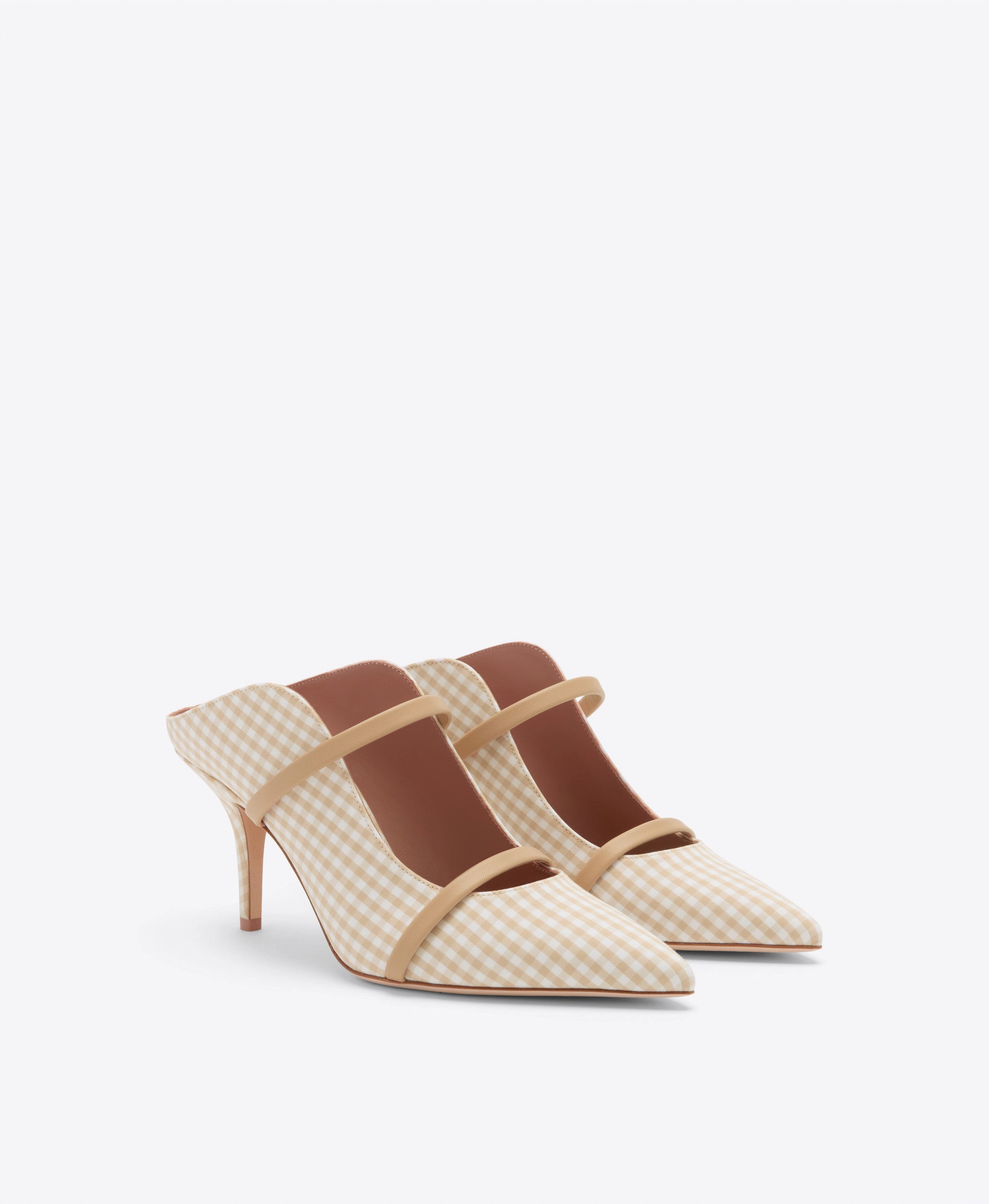 Maureen 70 Beige Gingham Heeled Mules
