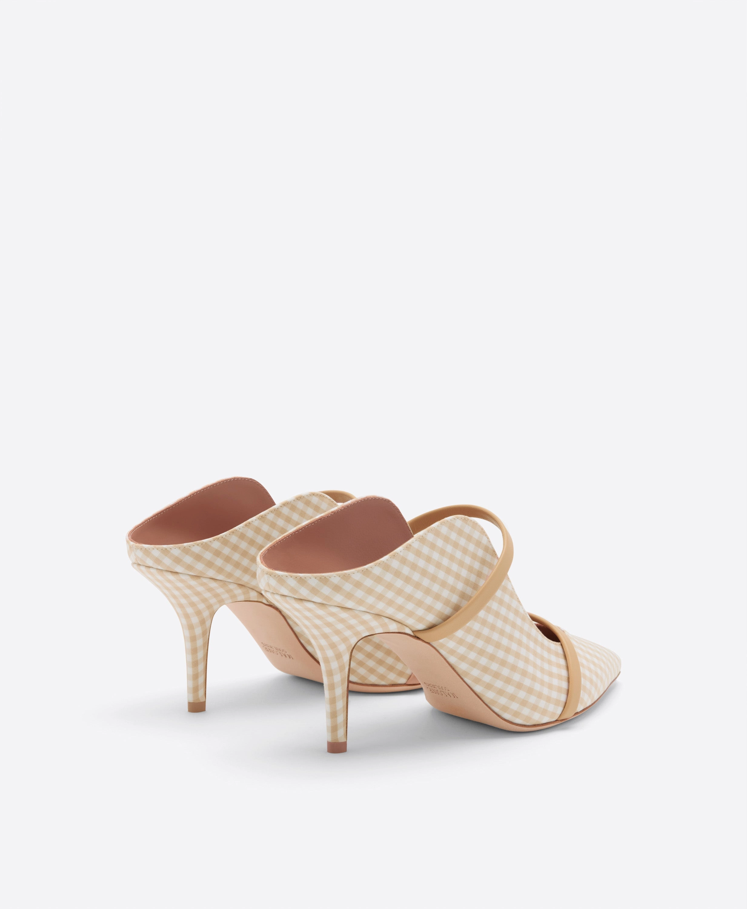 Maureen 70 Beige Gingham Heeled Mules