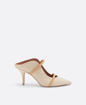 Maureen 70 Beige Gingham Heeled Mules