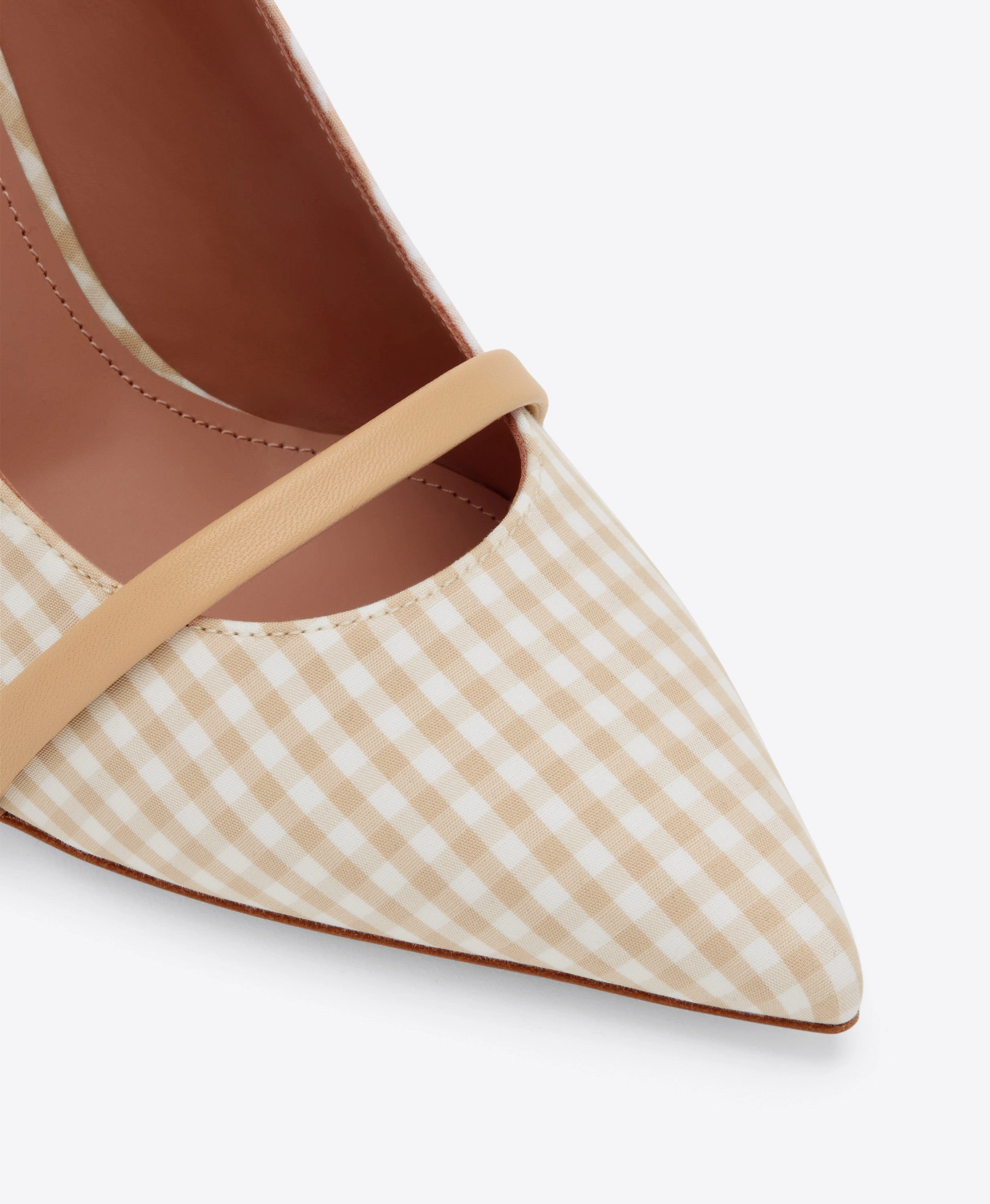 Maureen 70 Beige Gingham Heeled Mules
