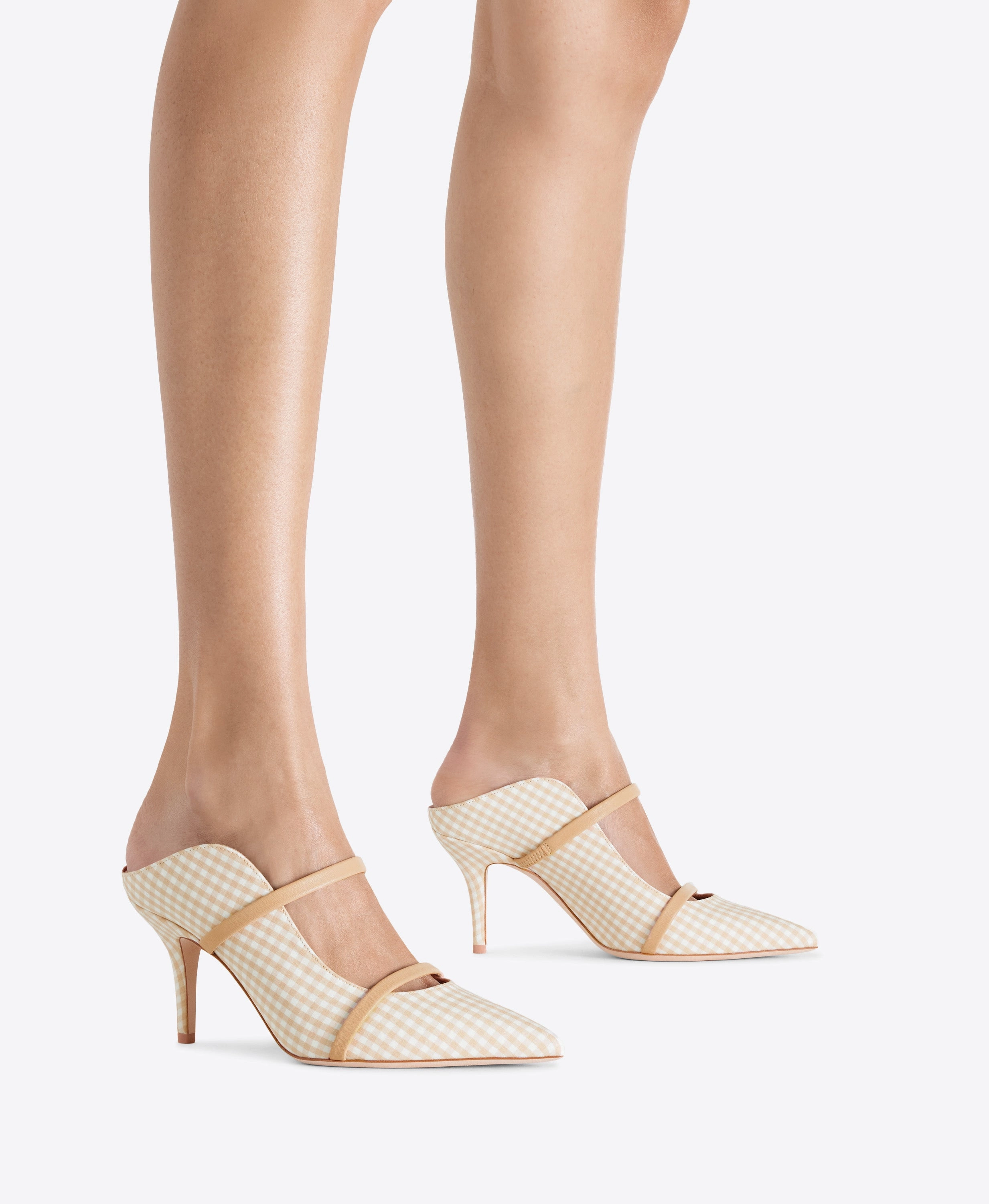 Maureen 70 Beige Gingham Heeled Mules