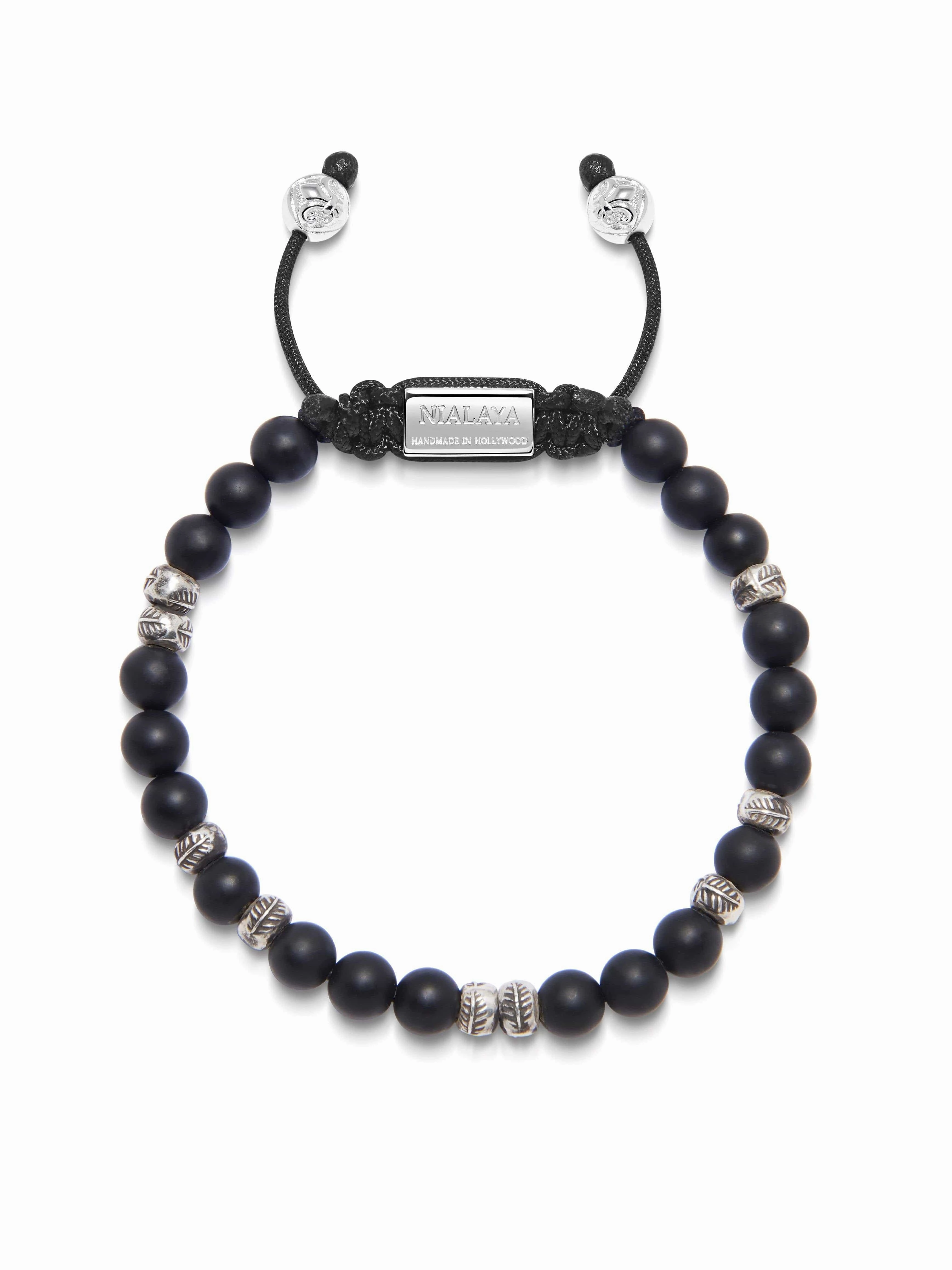 Men's Beaded Bracelet with Matte Onyx and Silver Beads