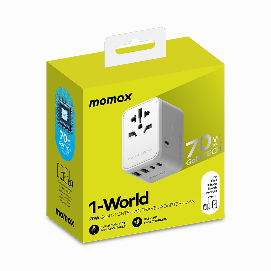 MOMAX 1-World 70W Gan Travel Adaptor - White