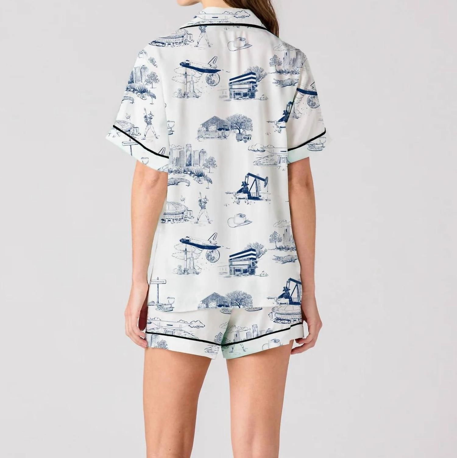 New Orleans Toile Pajama Short Set In Navy