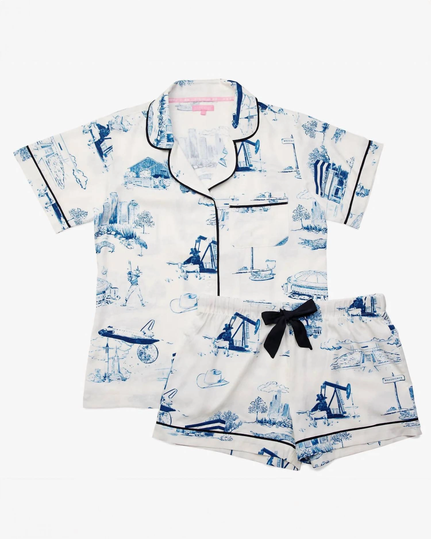 New Orleans Toile Pajama Short Set In Navy