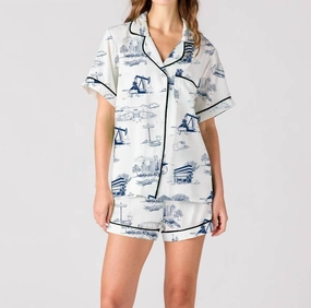 New Orleans Toile Pajama Short Set In Navy