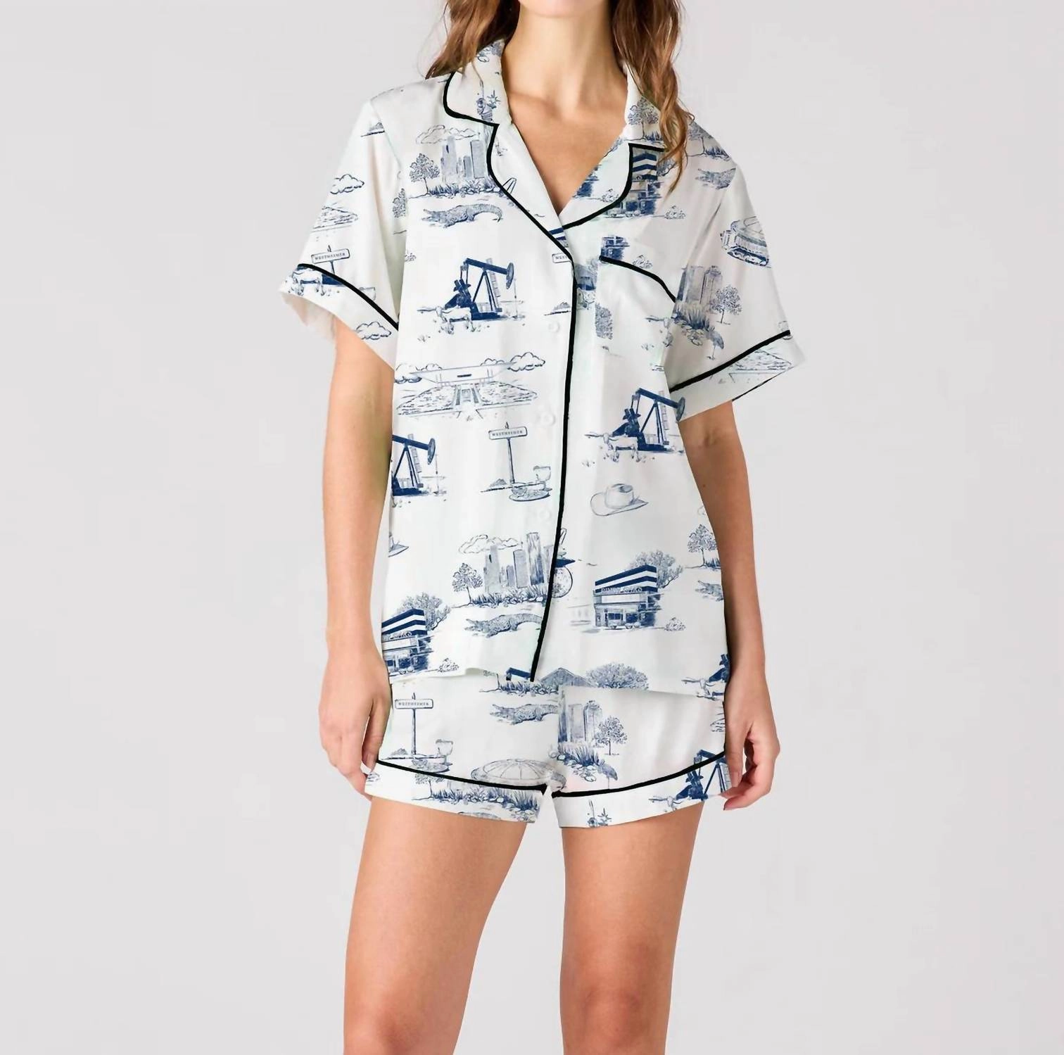 New Orleans Toile Pajama Short Set In Navy