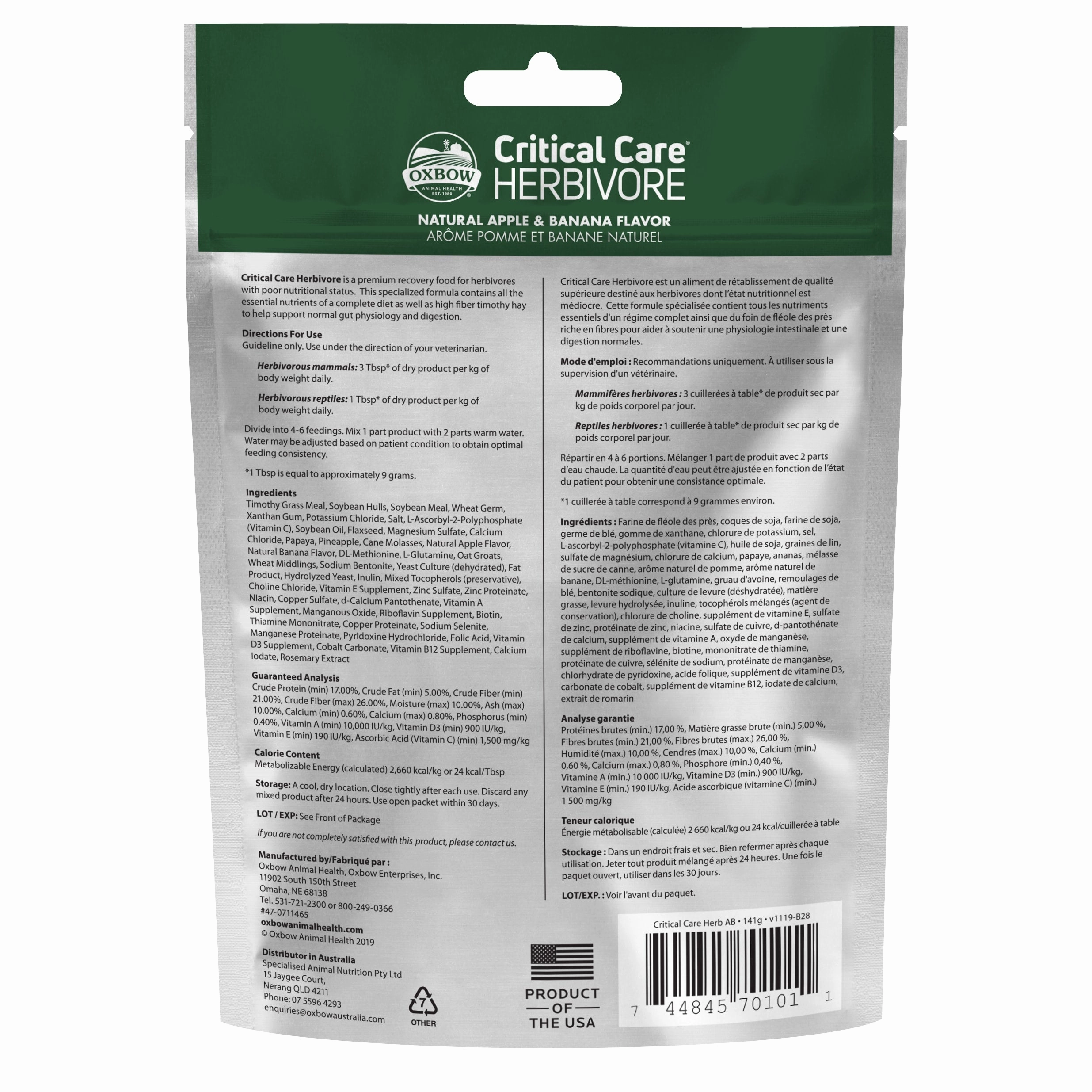 Oxbow Animal Health Critical Care Herbivore Apple-Banana (141g)