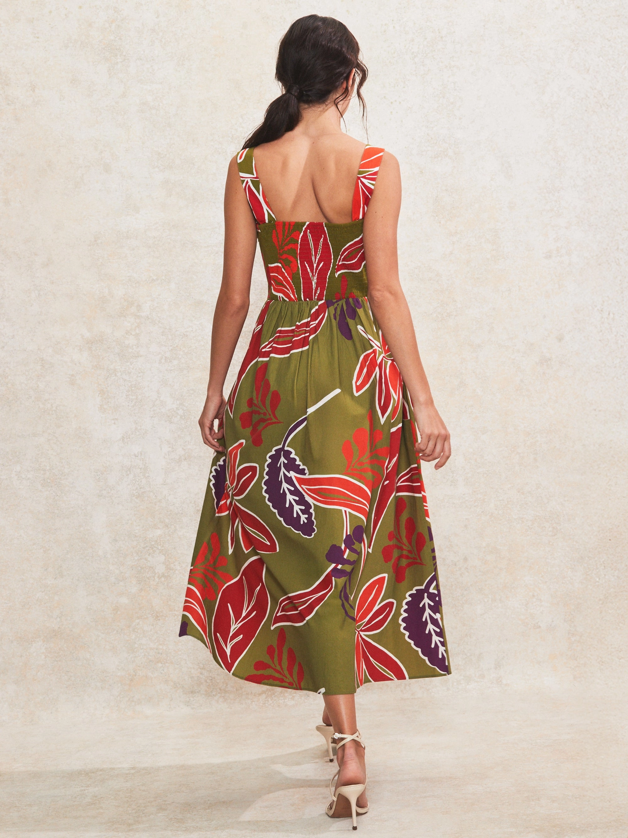 Petite Olive Leaf-Print Cotton Dress