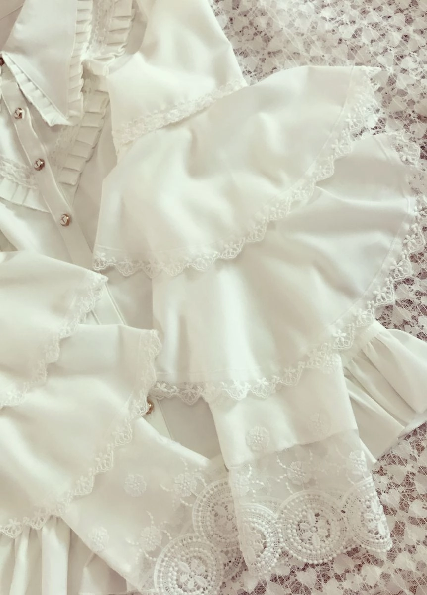 Pleated Collar Long Bell Sleeve Blouse