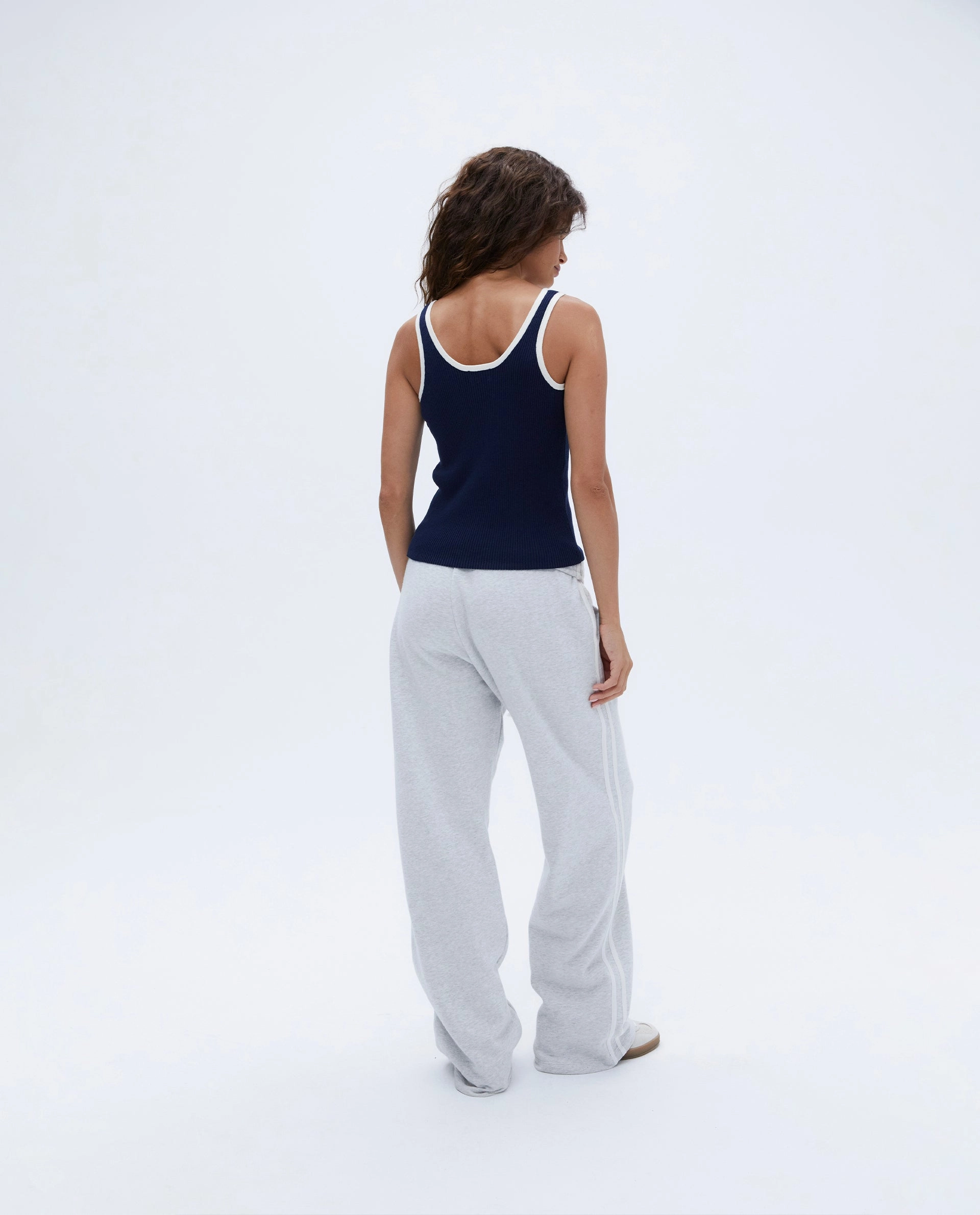 Rib Knit Vest Top - Navy Blue/Cream