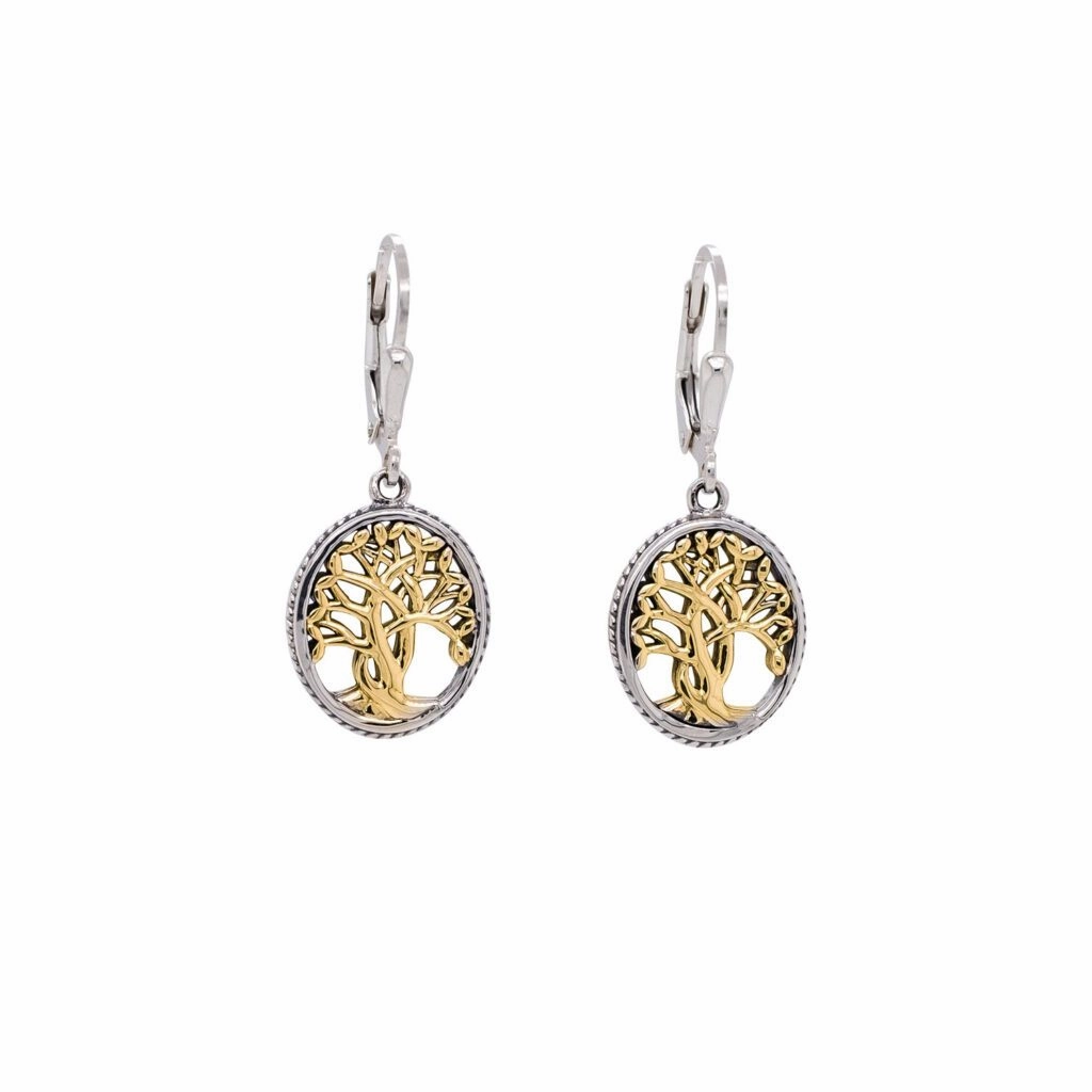 Silver and 10k Yellow or Rose Gold Tree of Life Earrings Small