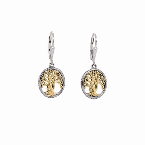 Silver and 10k Yellow or Rose Gold Tree of Life Earrings Small