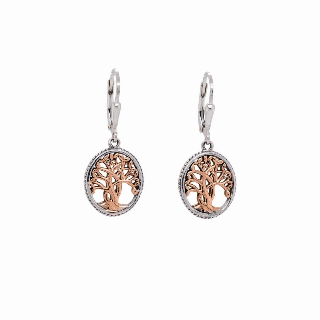 Silver and 10k Yellow or Rose Gold Tree of Life Earrings Small