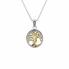 Silver and 10k Yellow or Rose Gold Tree of Life Pendant Small