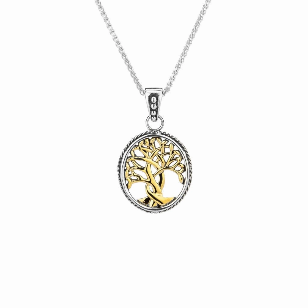 Silver and 10k Yellow or Rose Gold Tree of Life Pendant Small
