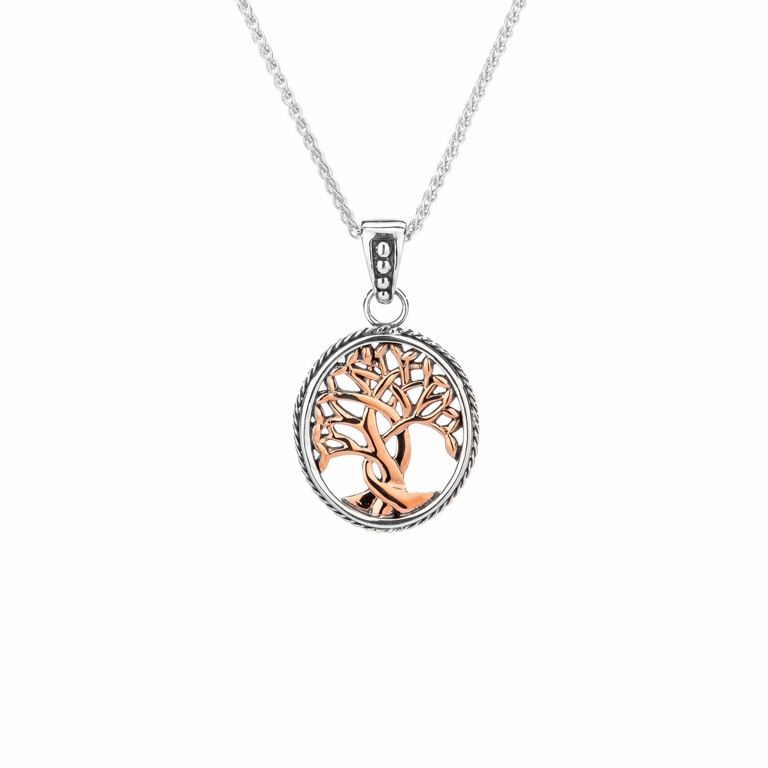 Silver and 10k Yellow or Rose Gold Tree of Life Pendant Small