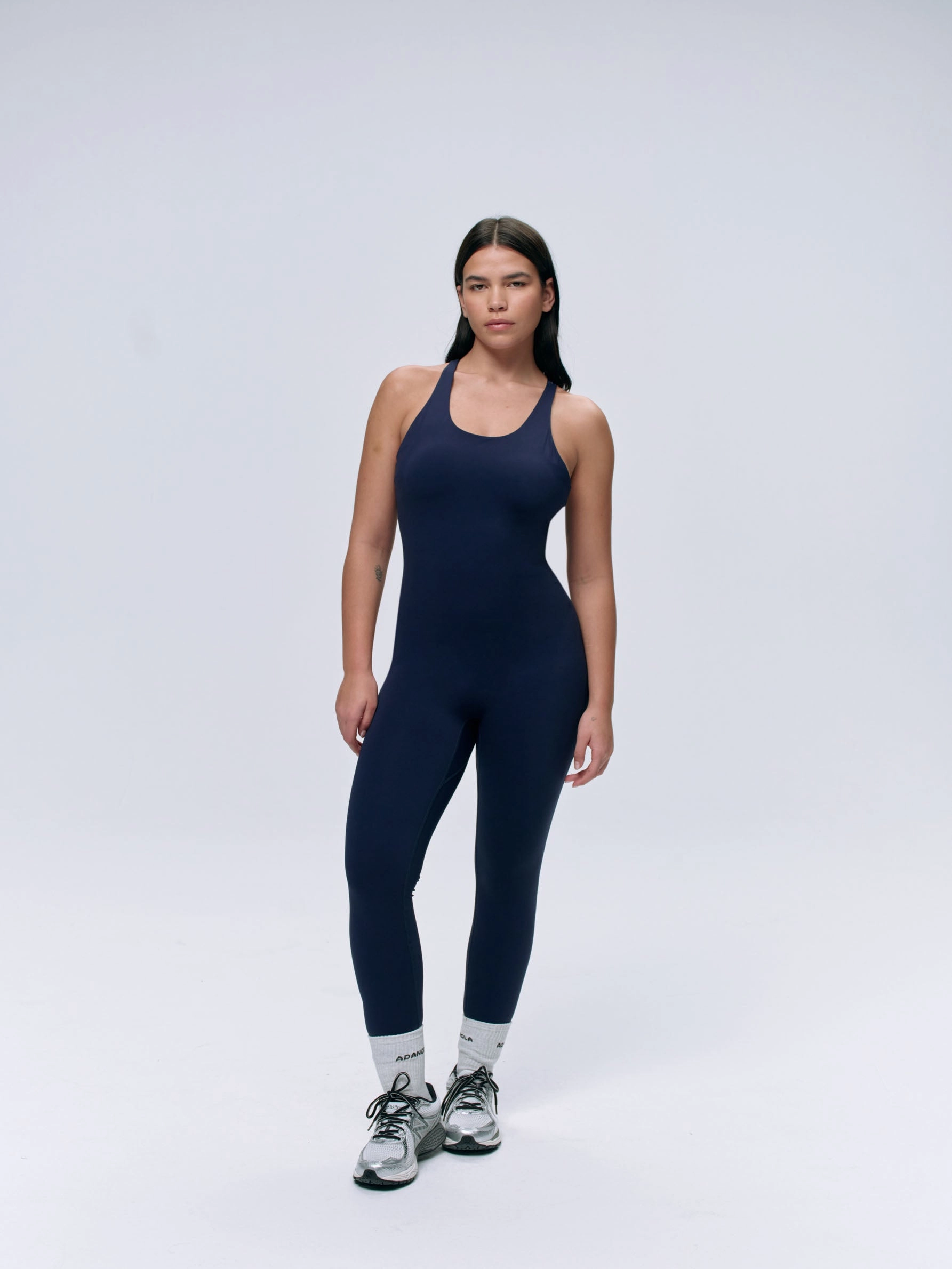 Strappy Open Back Unitard - Navy