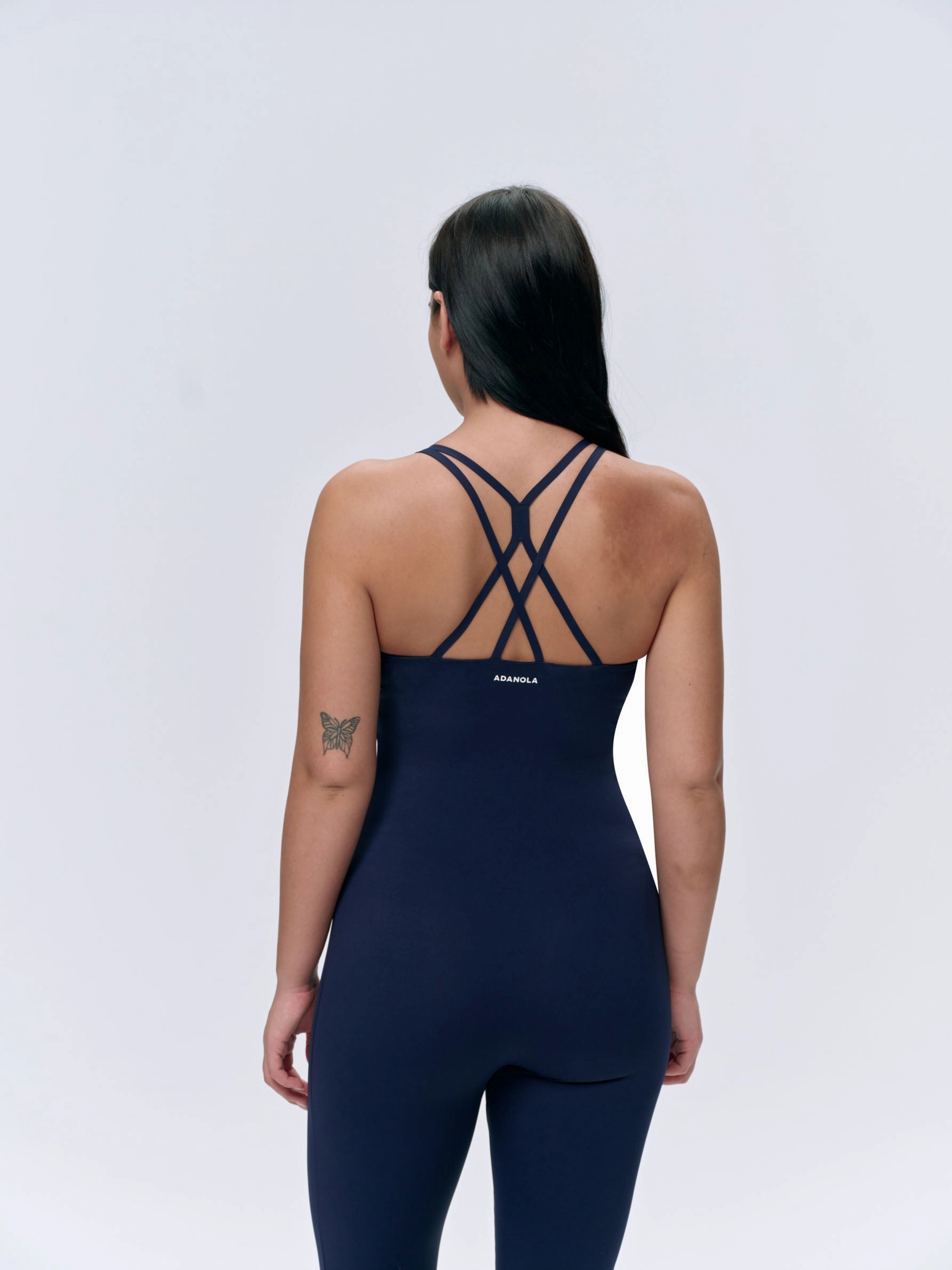 Strappy Open Back Unitard - Navy