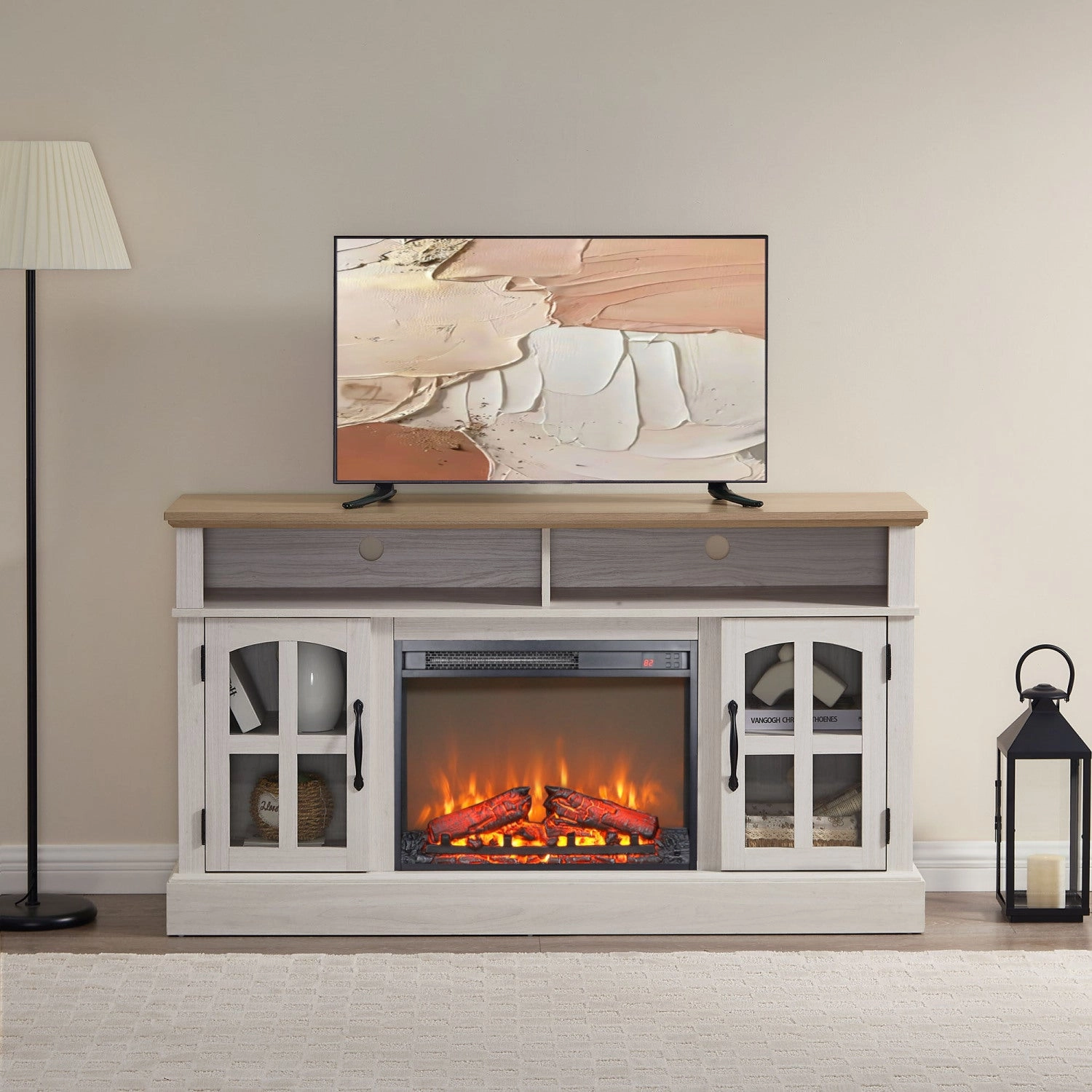 Streamdale 58" Fireplace TV Stand - 70" TV, Storage & Glass Doors