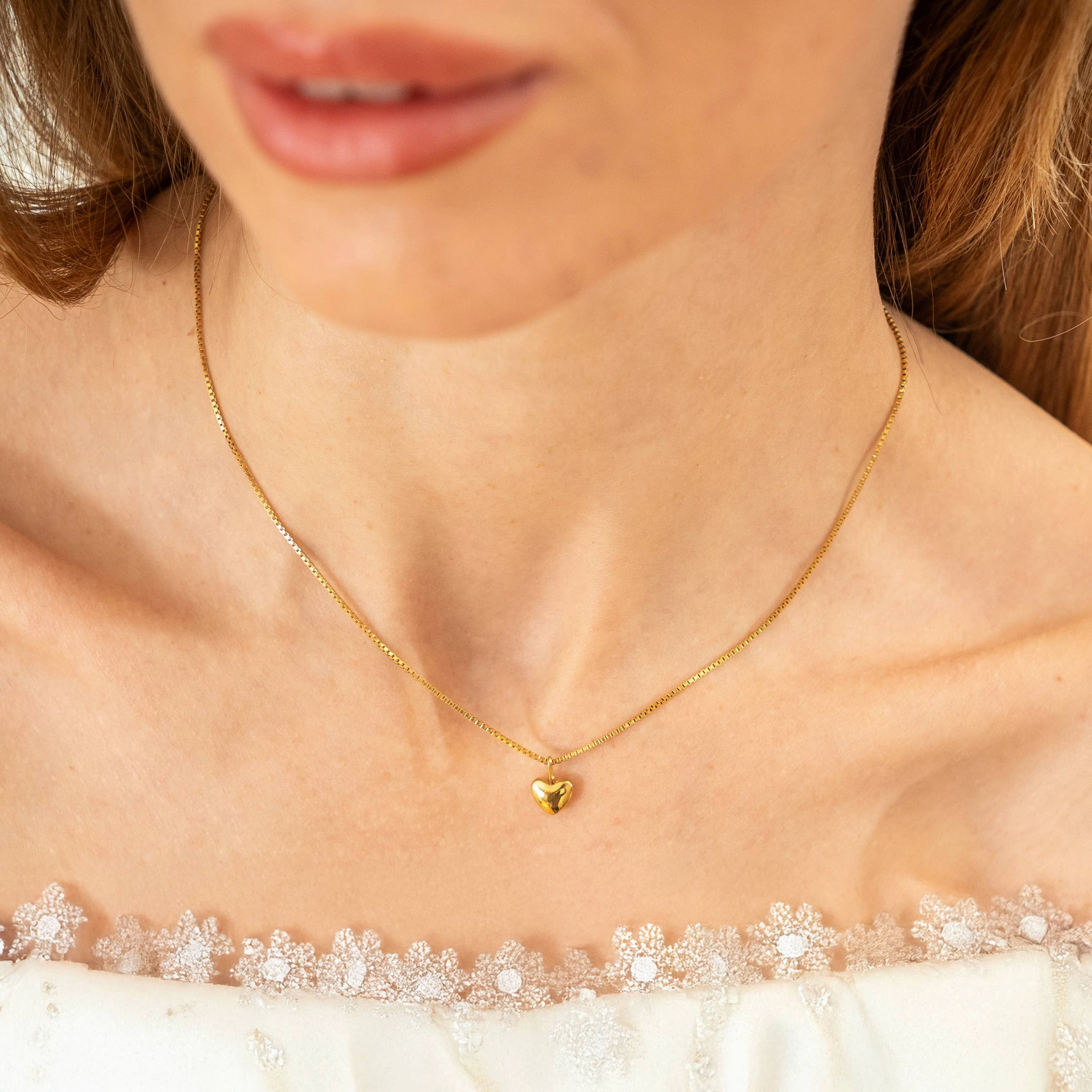 Tiny Gold Puffy Heart Necklace