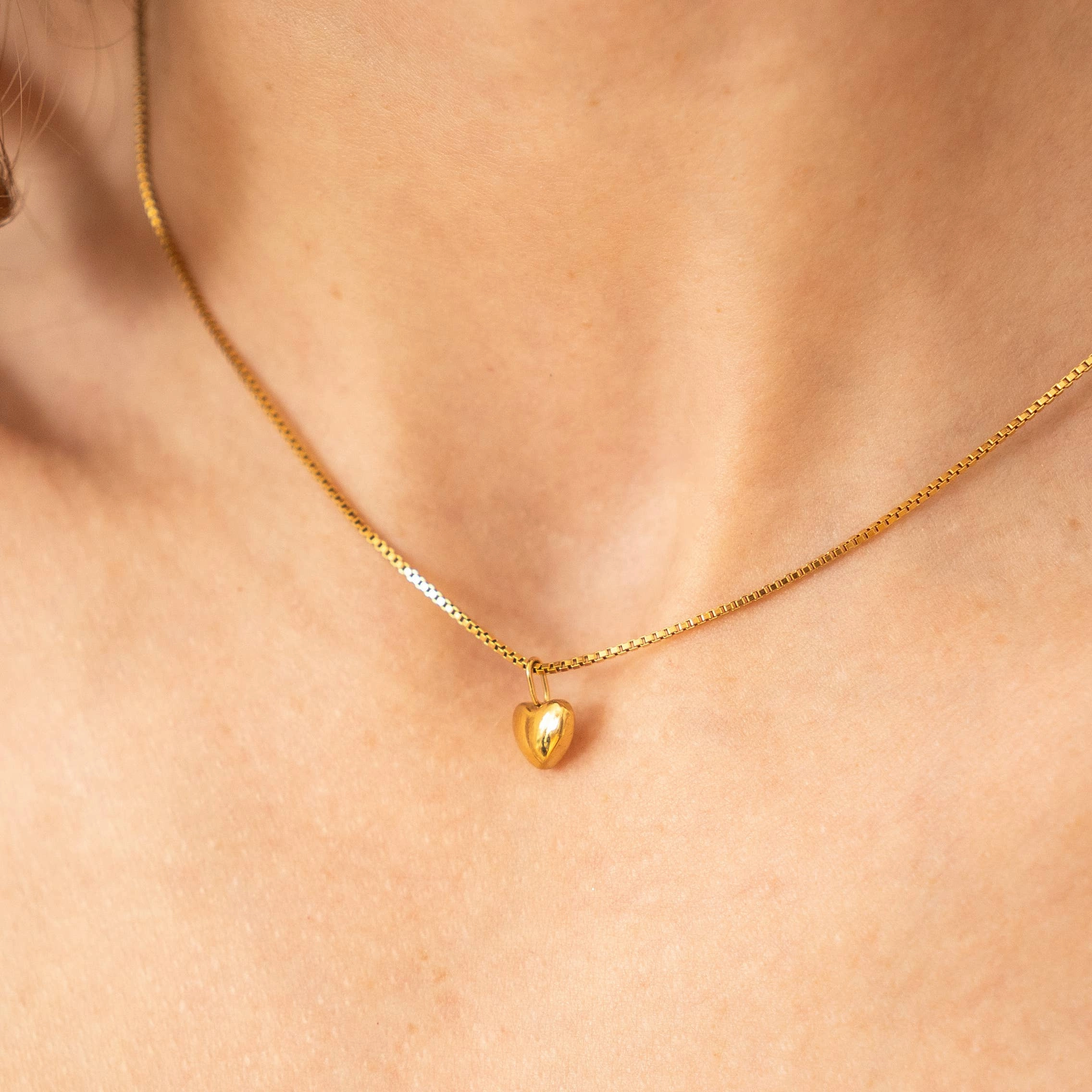 Tiny Gold Puffy Heart Necklace