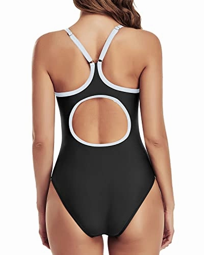 Women's Adjustable Shoulder Straps One Piece Swimsuit-Black And White