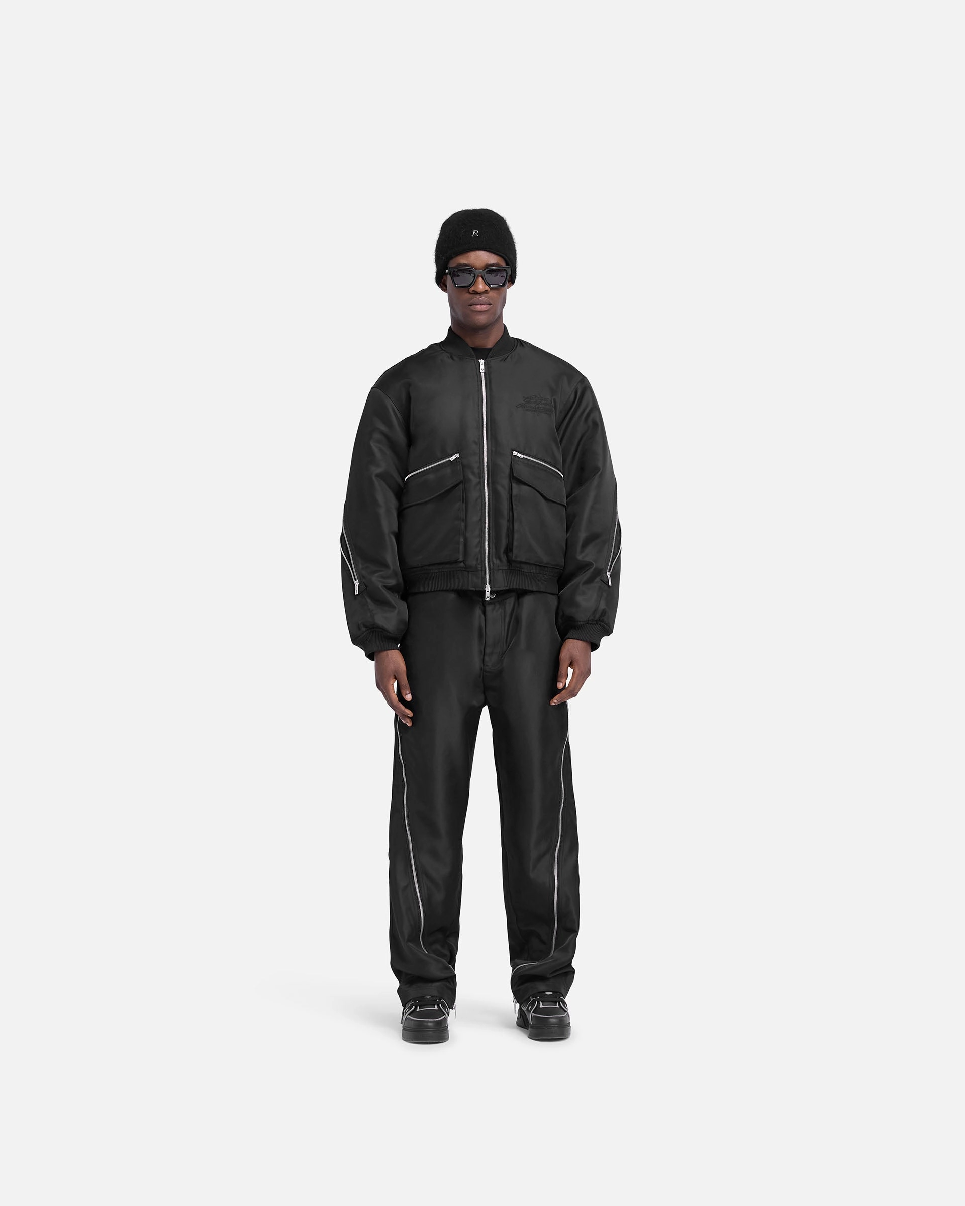 Zip Back Bomber Jacket - Jet Black