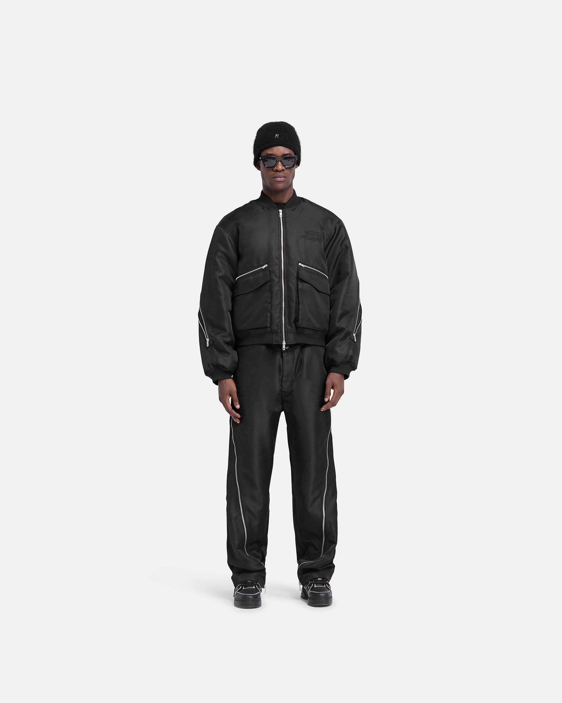 Zip Back Bomber Jacket - Jet Black